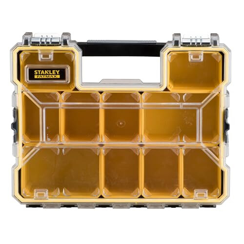STANLEY FATMAX Waterproof 10-Compartment Deep Professional Tool Organiser, Removable & Stackable Deep Storage Cups with Transparent Lid, for Small 1