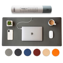 Nordik Leather Desk Mat Cable Organiser (Alaskan Grey 89 X 43 cm) Premium Extended Mouse Mat for Home Office Accessories - Non-Slip Vegan Leather Desk