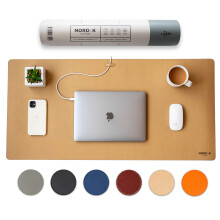 Nordik Leather Desk Mat Cable Organiser (Champagne Beige 89 X 43 cm) Premium Extended Mouse Mat for Home Office Accessories - Non-Slip Vegan Leather