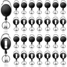 suokoun 30 Packs Heave Duty Retractable Badge Holder with Carabiner Belt Clip and Key Ring, Badge Reel Clip for ID Card Name Keychain(Black, 26.5 Inch