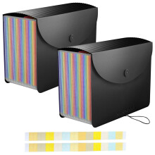 MEKNAAIL File Organiser 24 Pockets Document Organiser Expanding Accordion Filing Folders for Paperwork A4 Size with Lid and Colour Labels Rainbow