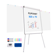 maxtek Flip Chart Whiteboard, 100 x 70 cm Magnetic Whiteboard with Stand, Height Adjustable Portable Flipchart Paper, 2 Extendable Side Arms - Ideal