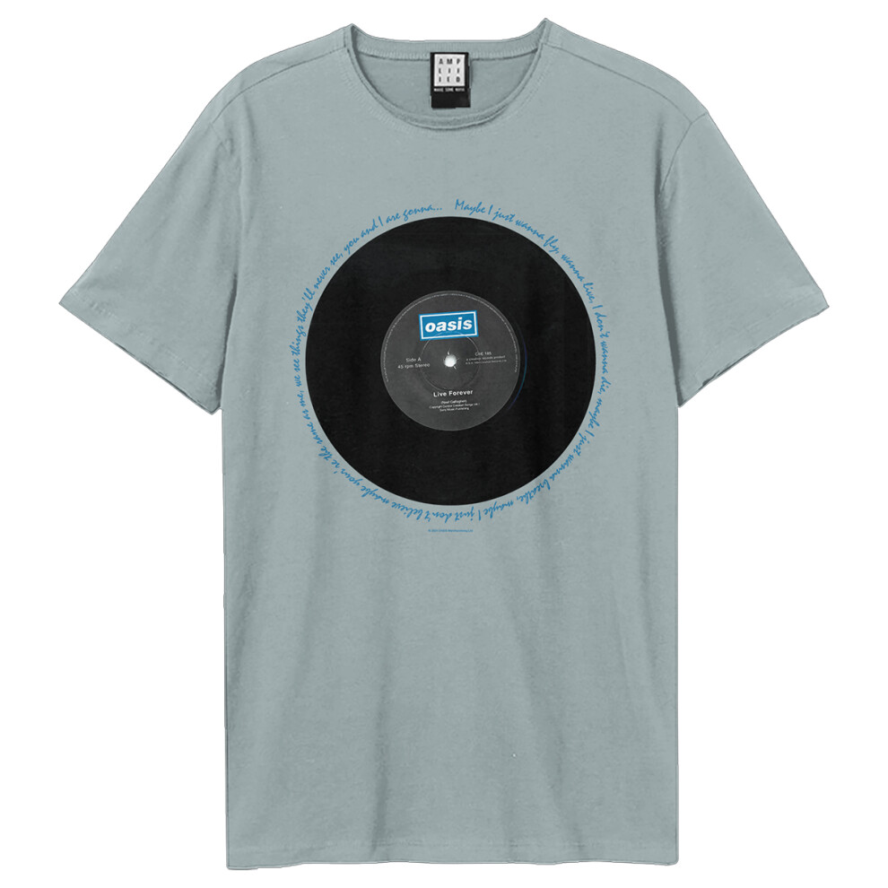 Oasis (L, Strange ) Unisex Adult Live Forever T-Shirt Blue