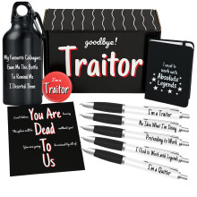 New Job and Leaving Presents for Colleagues Bundle of Water Bottle, Pen Pack, Notebook and Card - 9 Funny Leaving Gifts for Men - Good Luck in Your