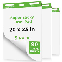Sticky Easel Pads, 3 Pack Anchor Chart Paper for Teachers, Self Stick Flip Chart Paper with Sticky Back for Classroom, Office, 30 Sheets/Pad