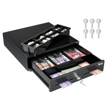 13" Cash Register Drawer Auto Open 33.5x30x10.4cm with 3 Bill 8 Coin Cash Tray 6 Keys Removable Coin Compartment Key-Lock 12V RJ12 Interface Media