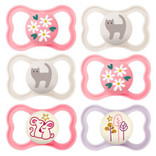 MAM Day & Night MAM Air Silicone Dummy 6-16 Months // MAM Air Night Girl // Set of 6 // Includes 3 Sterilised Transport Boxes