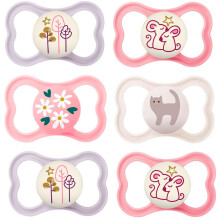 MAM Air Silicone Dummies 6-16 Mo., pack of 6, Day & Night incl. 3 travel boxes