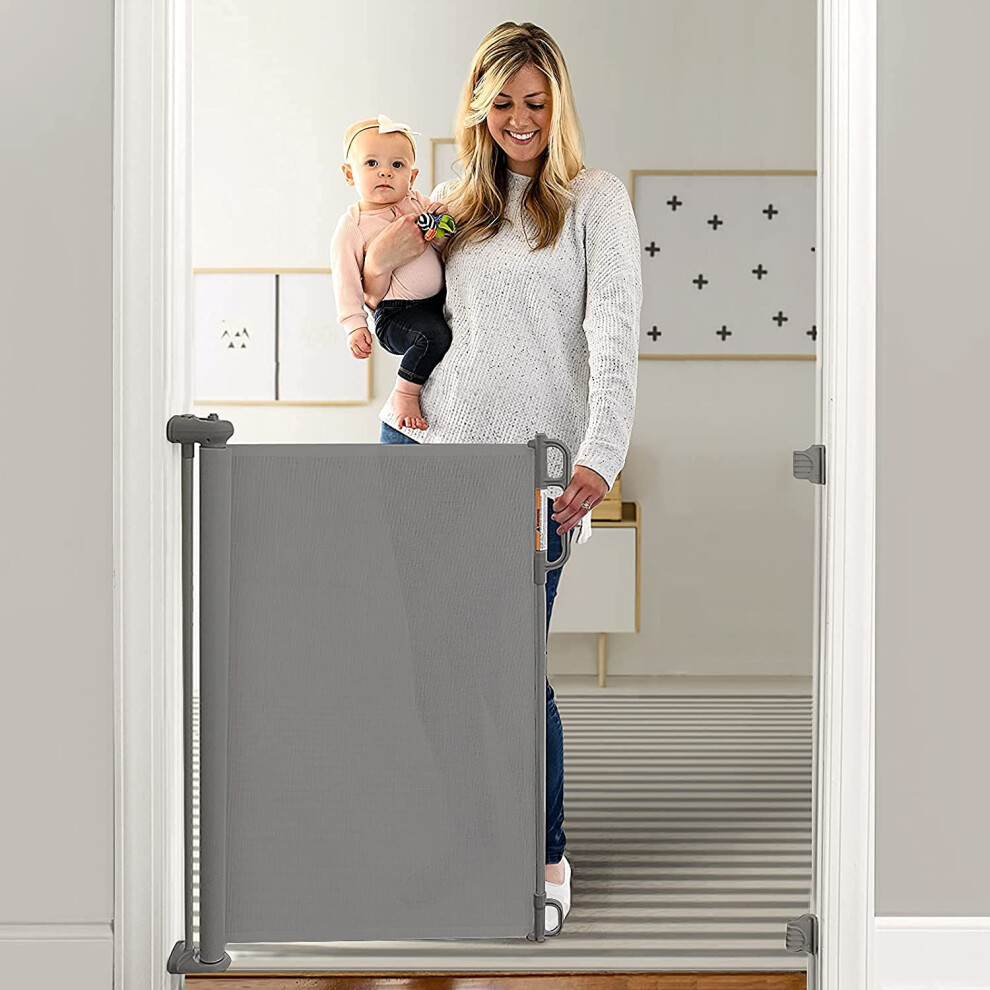 Retractable Baby Gate, Mesh Baby Gate Or Mesh Dog Gate, 33" Tall,Extends Up To 71" Wide, Child Safety Gate For Doorways, Stairs, Hallways, Momcozy