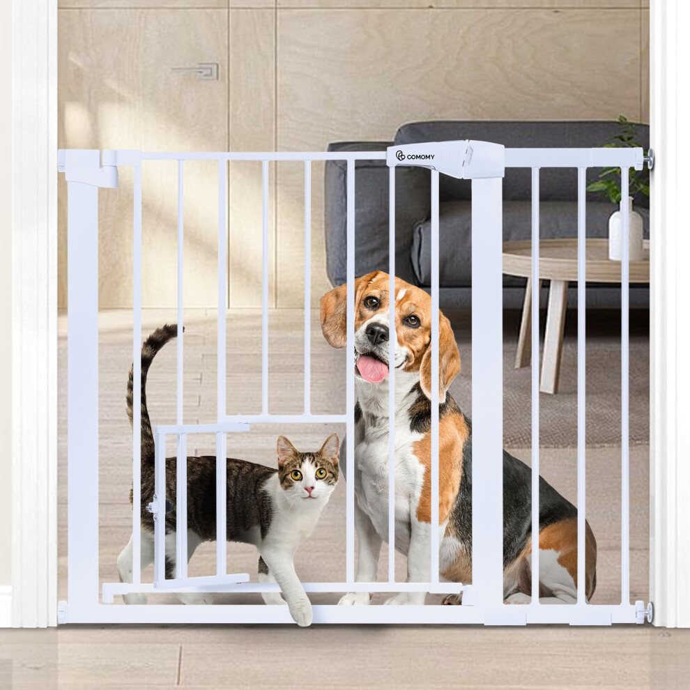 Dog Gate Extra Wide Tall Durable Pet Gate Easy Walk Thru Dog Fence Gate With Pet Door For Stairs Doorways House, Fits Openings 29.5"-40.5", Pressure Comomy
