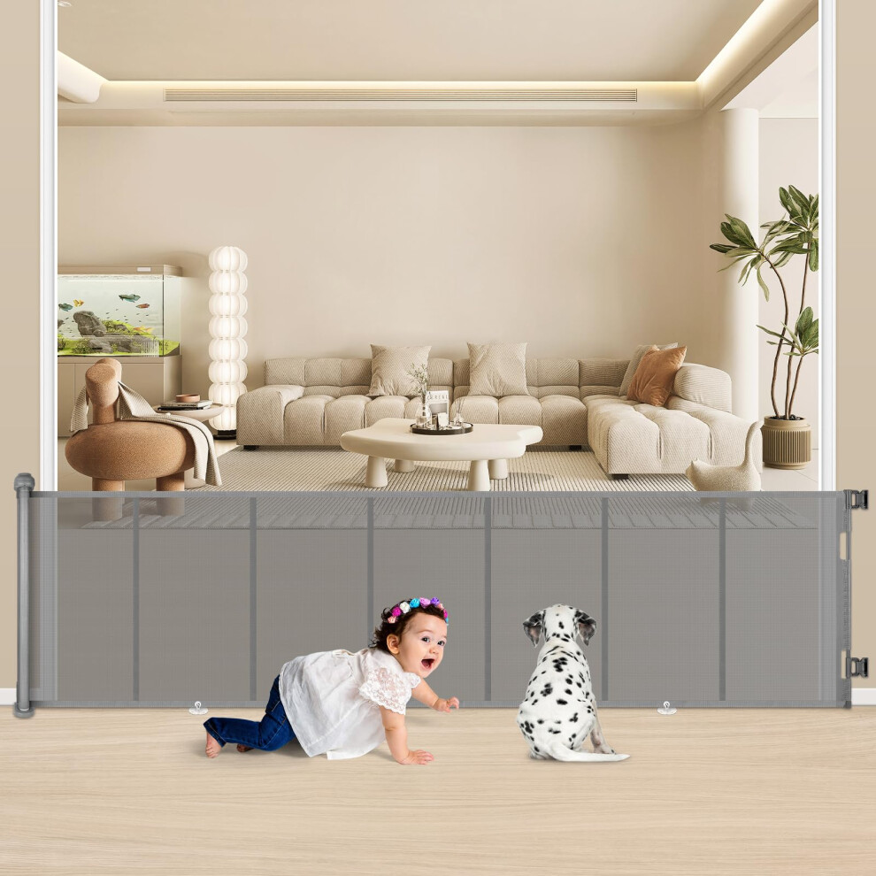 Extra Wide Retractable Dog And Baby Gates - Indoor/Outdoor Stair Gates For Stairways, Hallways, Doorways(, 300 X 86 Cm) Grey Mypin
