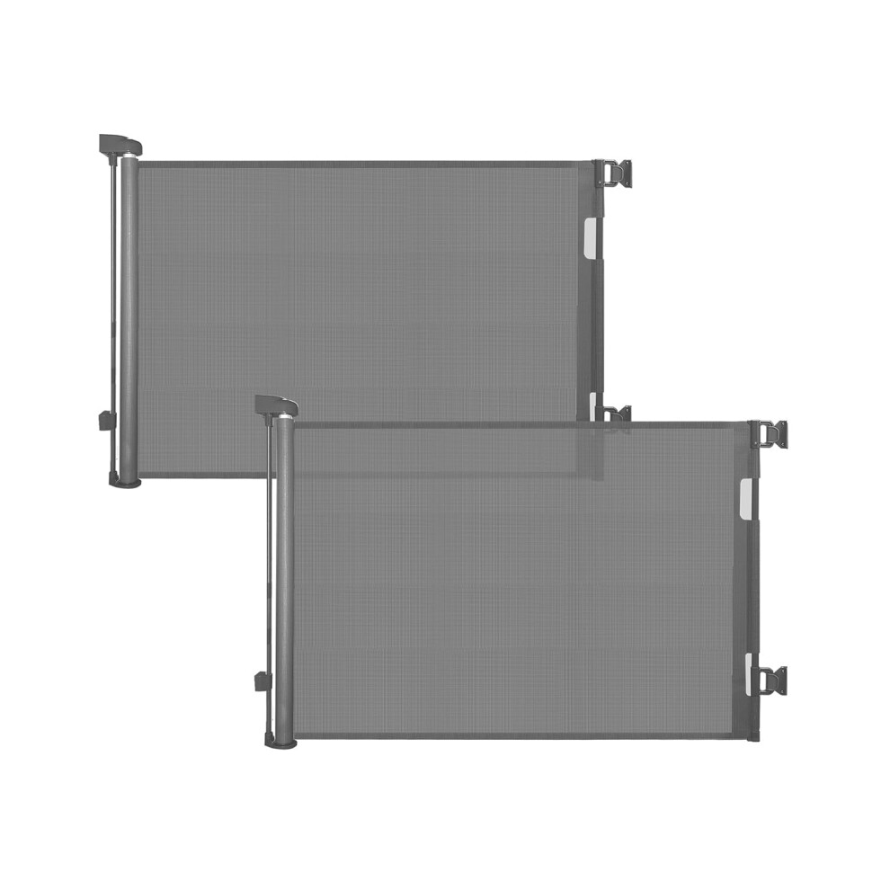 Retractable Mesh Safety Baby Or Dog Gate - 86Cm Tall, Expands To 140Cm Wide, Child & Pet - Fits Doorways, Stairs, Hallways - Indoor/Outdoor? 2Pack Grey Dearlomum