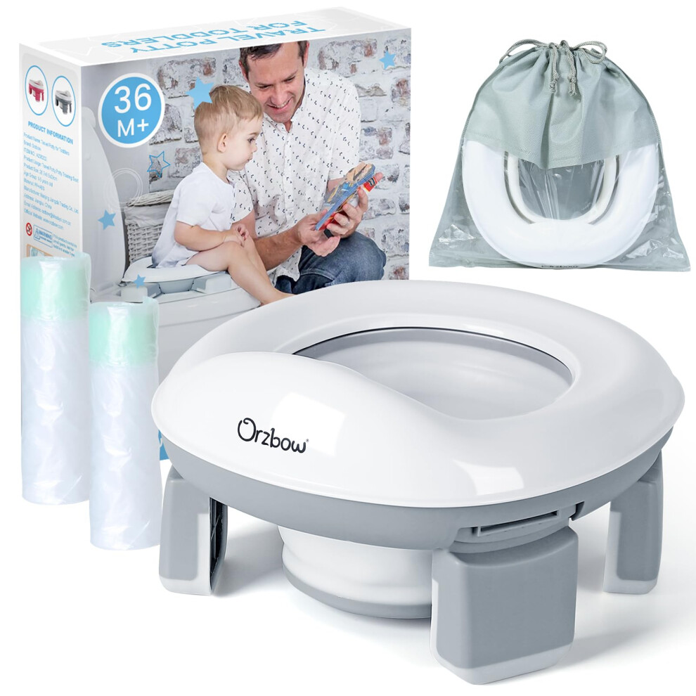 Orzbow Portable Potty For Toddlers, Travel Potty Training Toilet Seat With 4 Legs, Foldable Kids Toilet Seat With 40Pcs Potty Bags, Detachable Carry