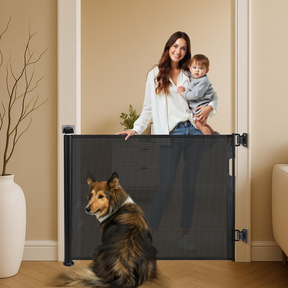 Retractable Safety Gate - Extra Wide 150Cm X 86Cm For Babies And Pets, One-Hand Operation Mesh Design For Stairs, Doorways, Hallways, And Outdoor Use Comfen