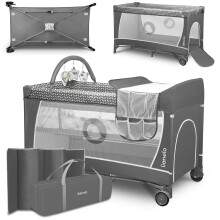 lionelo Travel Cot and Baby zone FLOWER 2-in1-with Changing Table for Newborns and Toddlers 0-36 kg, 2-level Mattress height, Mesh transparent Walls,