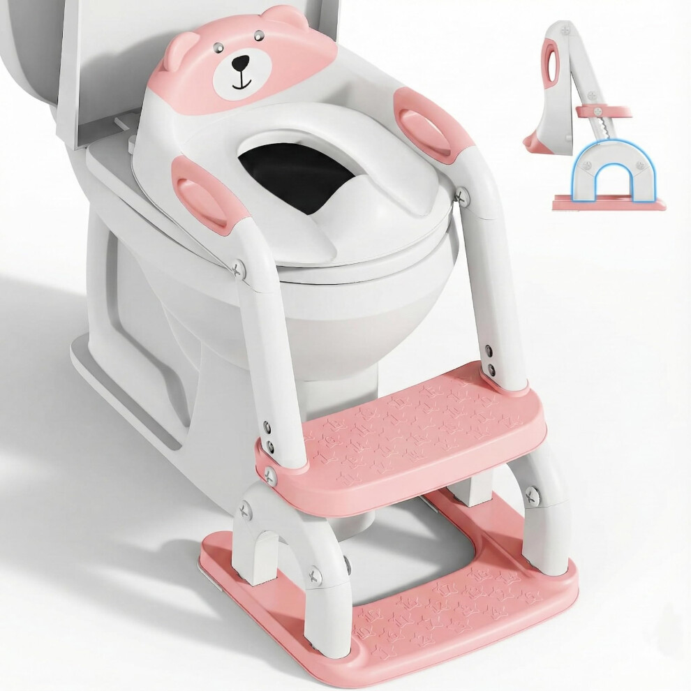 Kyyoke Children's Toilet Seat With Stairs, Upgraded Toilet Attachment For Children For Boys And Girls, 2-In-1 Toilet Trainer With Stairs, Height Adjustable,