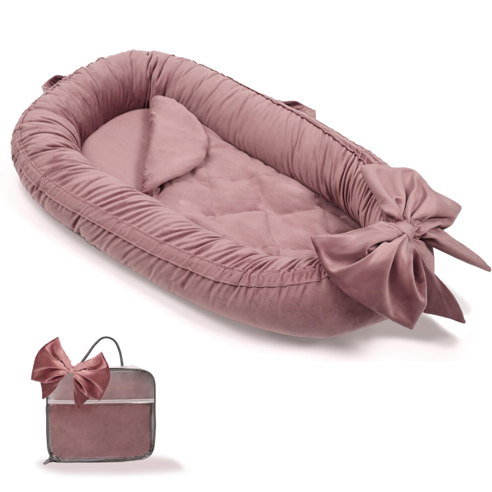 Baby Nest Pod For Newborn,Baby Sleep Pod Soft Breathable Napping Or Traveling For 0-12 Months,Travel & Baby Essentials For Newborn (Bean Paste Eaq
