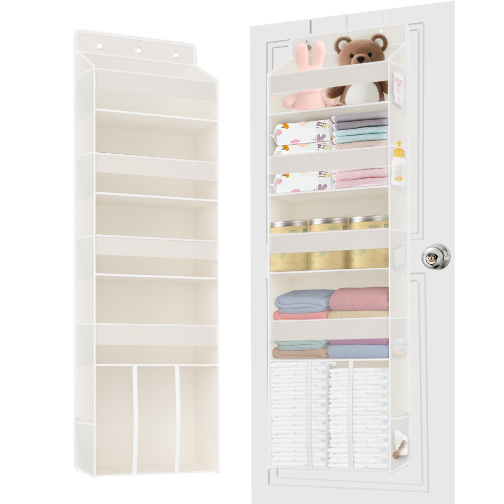 Tahavice 5-Shelf Over Door Storage Organiser With 10 Mesh Side Pockets, 40 Lbs Load Baby Nappy Storage With Clear Window, Behind Door Hanging Storage