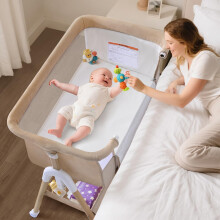 3 in 1 Baby Beside Crib for Babies from Birth to 9kg, Portable Baby Cot Bed Travel Baby Bassinet Bedside Crib Adjustable Height & Incline 4 Lockable