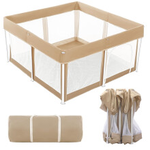 Lexixi Ibao Foldable Baby Playpen, 50"?50" Extra Large Collapsible Playpen for Babies and Toddlers, Indoor Outdoor Activity Center with Fence, Khaki