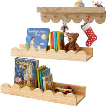 Nursery Shelves, 3- Pack Nursery Book Shelf with Hook 15.75-Inch Kids Wall Bookshelf Wooden Floating Shelves for Bedroom, Living Room,Kindergarten