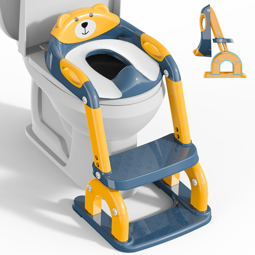 Kyyoke Children's Toilet Seat With Stairs, Upgraded Toilet Attachment For Children For Boys And Girls, 2-In-1 Toilet Trainer With Stairs, Height Adjustable,