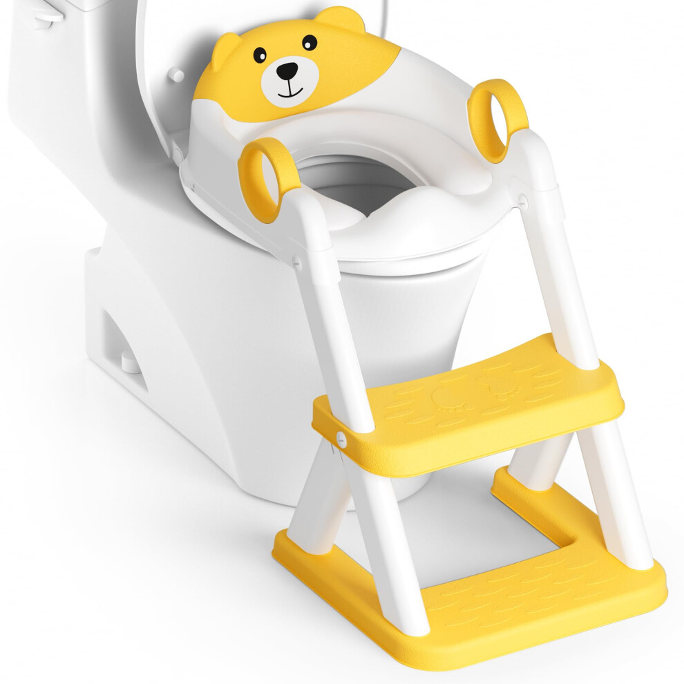 Rabb 1St Bear Potty Training Seat, Upgrade 2 In 1 Toddler Toilet Seat,Splash Guard Anti-Slip Pad Step Stool,Yellow