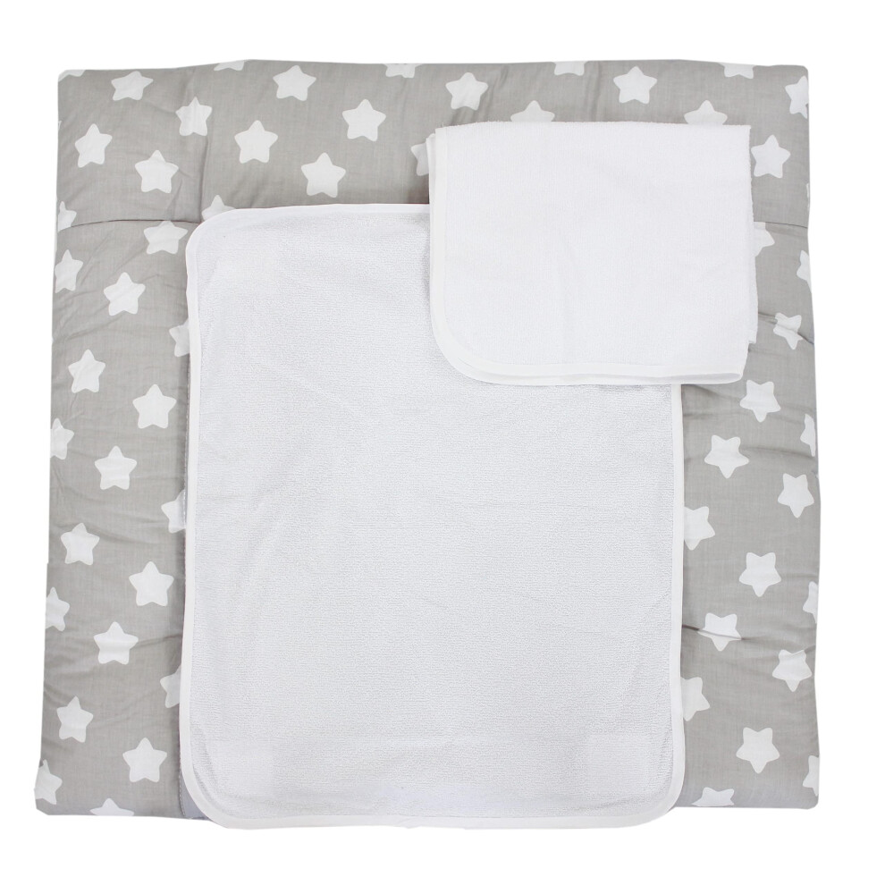 Baby Changing Mat With 2 Removable Terry Cloths, Big Stars, 76 X 76 Cm Gray/White Tuptam
