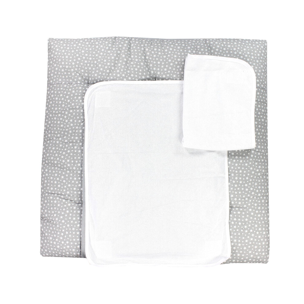 Baby Changing Mat With 2 Removable Terry Cloths, Stars 75 X 85 Cm White/Gray Tuptam