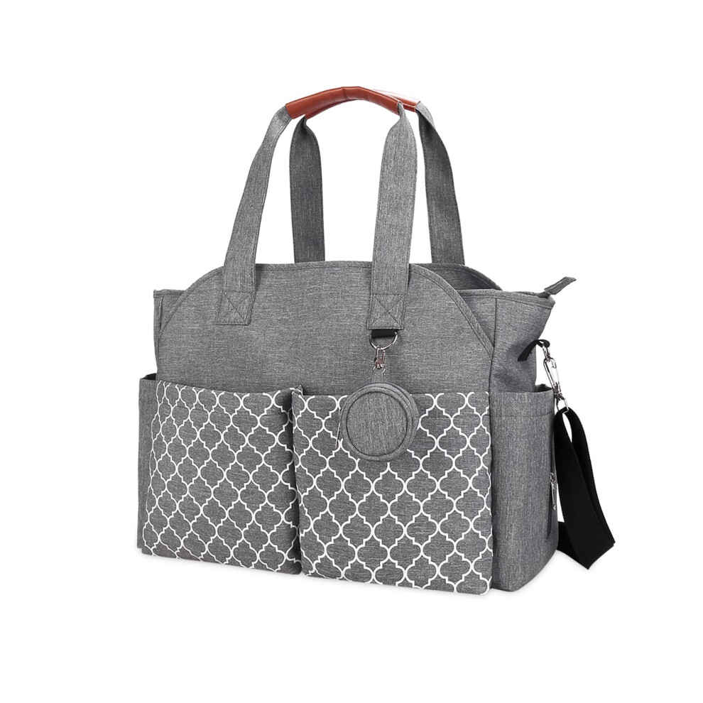 Sonarin Baby Diaper Bag, Shoulder Strap Multi-Function Tote Maternity Travel Diaper Bag With Pacifier Bag, Large Capacity For Mom And Dad (Grey)
