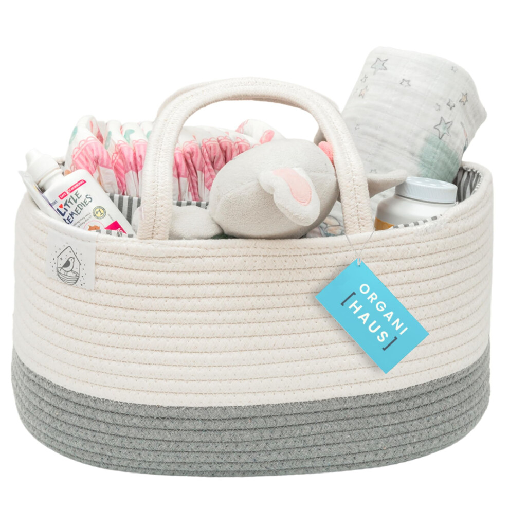 Nappy Caddy Organiser, Premium Cotton Rope Diaper Caddy Basket, Newborn Essentials Storage Tote, Baby Changing Organiser, Baby Basket For Organihaus