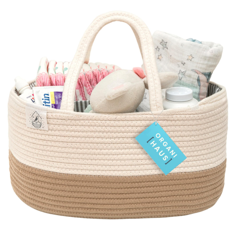 Baby Organiser Basket, Storage Basket For Changing Table And Nursery, Gifts For Newborns & Baby Storage Basket With Compartments & Handles, Organihaus