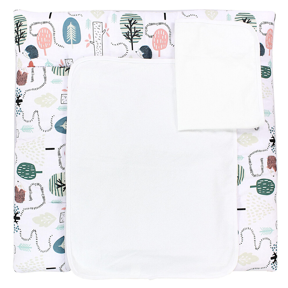 Baby Changing Mat With 2 Removable Terry Cloths, Hedgehog In The Forest/Mint, 75 X 85 Cm Tuptam
