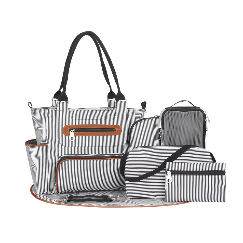 7Pcs Nappy Changing Bag Set,Multifunction Mummy Tote Bag Baby Changing Bag Shoulder Handbag Travel Diaper Bag With Bottle Bag Changing Mat And Sonarin