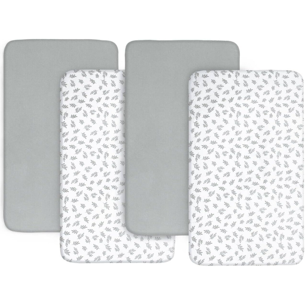 Next To Me Crib Sheets 4 Pack,Ultra Soft Sheets Fitted 83X50cm,Compatible With Chicco Next2me & Tutti Bambini Cozee Crib Mattress, Leaf Grey Springspirit