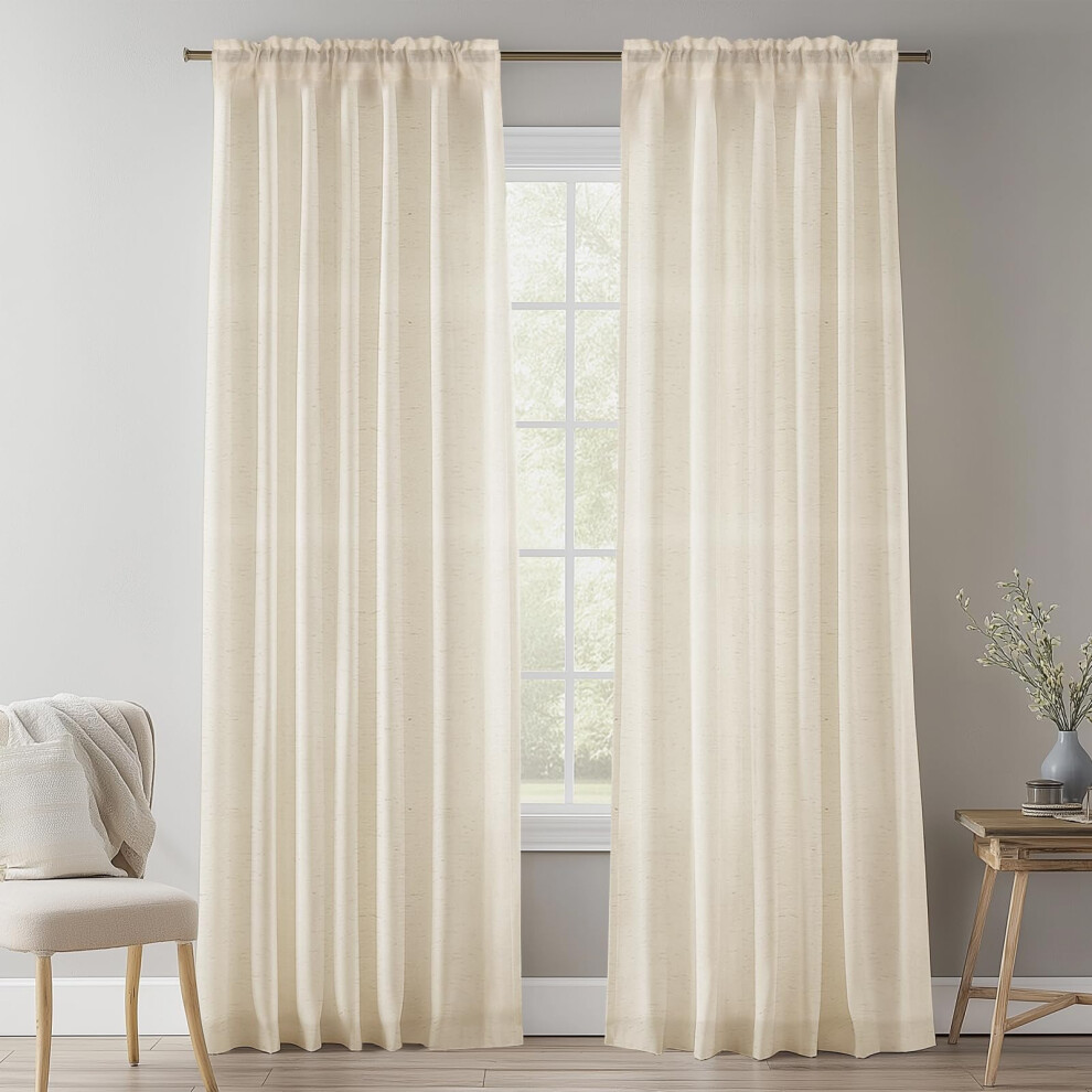 Natural Linen Voile Curtain, 84 Drop Net Curtains Filtering Window Treatment Sheer & Drapes Slot Top Linen Sheer Curtains For Light Nakihouse