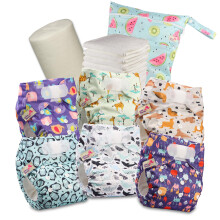Littles & Bloomz Reusable Nappies ? Pocket Cloth Nappy with Hook & Loop Fastening, 6 Nappies + 6 Microfibre Inserts, Bamboo Liner & Wet Nappy Bag