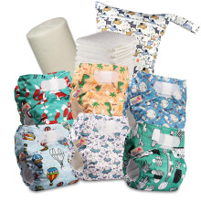 Littles & Bloomz Reusable Nappies ? Pocket Cloth Nappy with Hook & Loop Fastening, 6 Nappies + 6 Microfibre Inserts, Bamboo Liner & Wet Nappy Bag