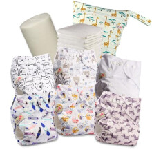 Littles & Bloomz Reusable Nappies ? Pocket Cloth Nappy with Standard Poppers, 6 Nappies + 6 Microfibre Inserts, Bamboo Liner & Wet Nappy Bag 629PM6
