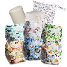 Littles & Bloomz Reusable Nappies ? Pocket Cloth Nappy with Hook & Loop Fastening, 6 Nappies + 6 Microfibre Inserts, Bamboo Liner & Wet Nappy Bag