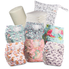 Littles & Bloomz Reusable Nappies ? Pocket Cloth Nappy with Hook & Loop Fastening, 6 Nappies + 6 Microfibre Inserts, Bamboo Liner & Wet Nappy Bag