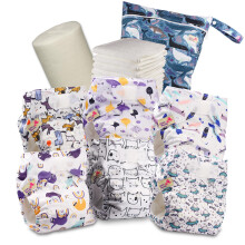 Littles & Bloomz Reusable Nappies ? Pocket Cloth Nappy with Hook & Loop Fastening, 6 Nappies + 6 Microfibre Inserts, Bamboo Liner & Wet Nappy Bag