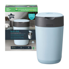 Tommee Tippee Twist and Click Nappy Bin, Includes 1x Refill Cassette with Multilayer, Antibacterial Film, 100% Recycled Chassis, Blue