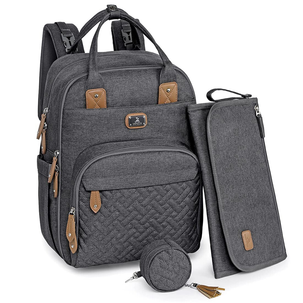 Dikaslon Baby Changing Bag Backpack, Large Baby Bag For Mum And Dad With 19 Pockets, Spacious Nappy Changing Bags With Mat, Pacifier Holder, Stroller