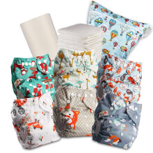 Littles & Bloomz Reusable Nappies ? Pocket Cloth Nappy with Standard Poppers, 6 Nappies + 6 Microfibre Inserts, Bamboo Liner & Wet Nappy Bag 618PM6