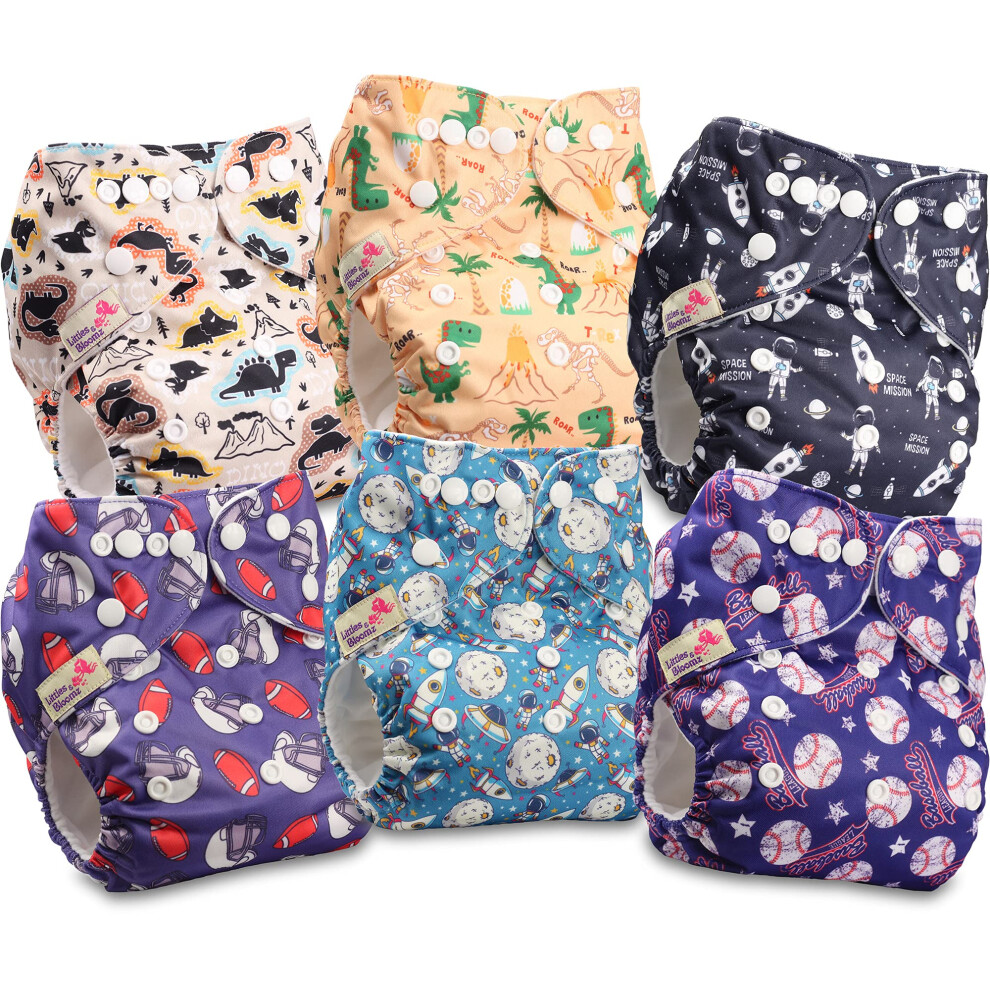 Littles & Bloomz Littles And Bloomz Baby Reusable Pocket Nappy Cloth Diaper, Standard Popper, 6 Nappies, Flp2-0604