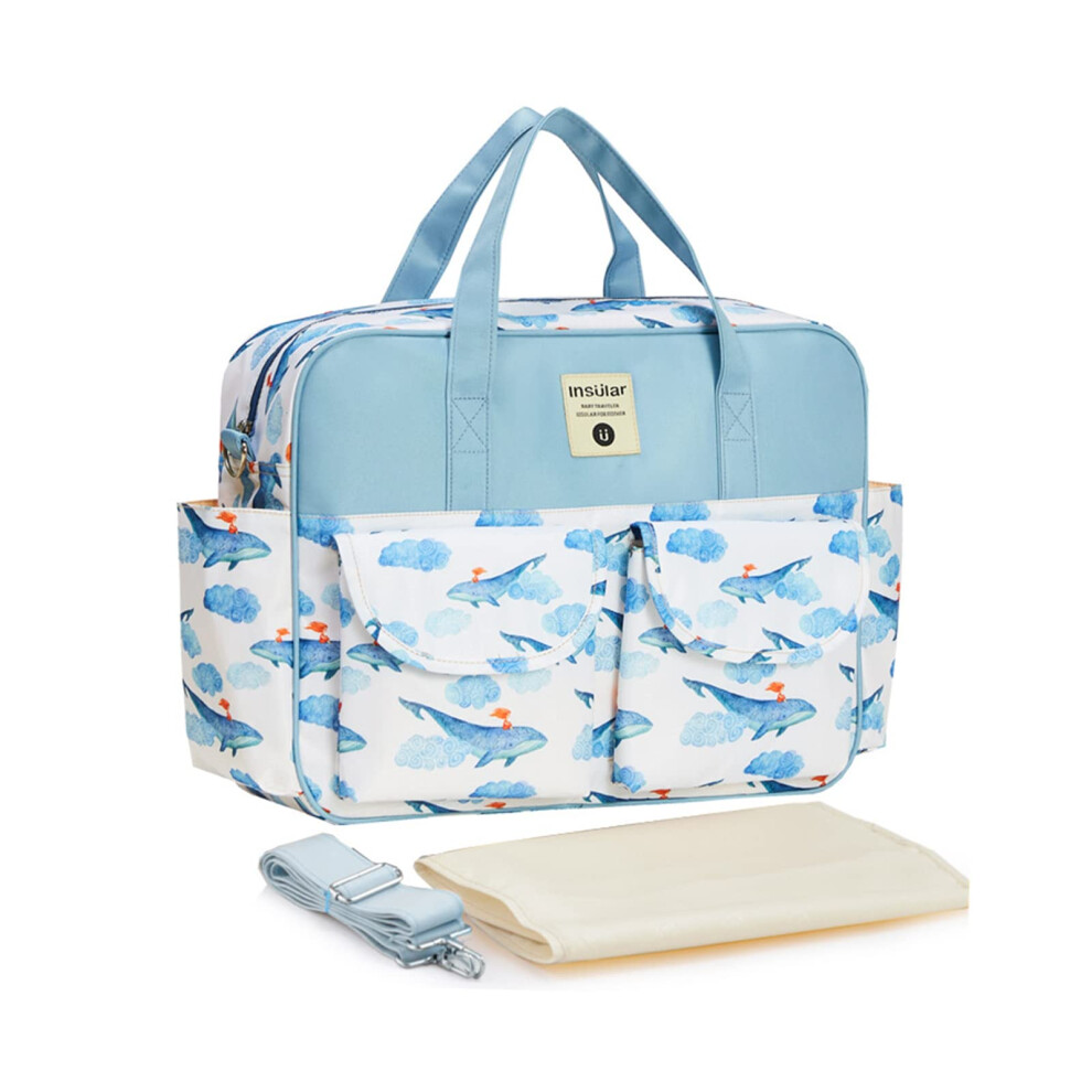Stylish Large Capacity Baby Nappy Changing Tote Bag,Waterproof Baby Changing Bag Satchel Messenger Bag Portable Travel Diaper Bag With Sonarin