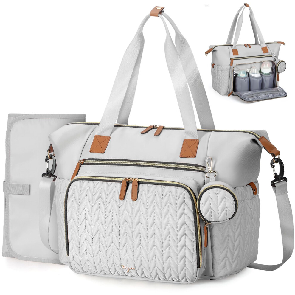 Baby Changing Bag Tote, Large Nappy Diaper Tote Bag For Mum Dad, Travel Baby Bag With Changing Mat, Pacifier Case, Insulated Bottle Pocket, Tonyeee