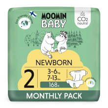 Muumi Baby Infant Ecological Nappies, Size 2, 3-6 kg, 168 Sensitive Premium Nappies, Maxi Pack Monthly Pack