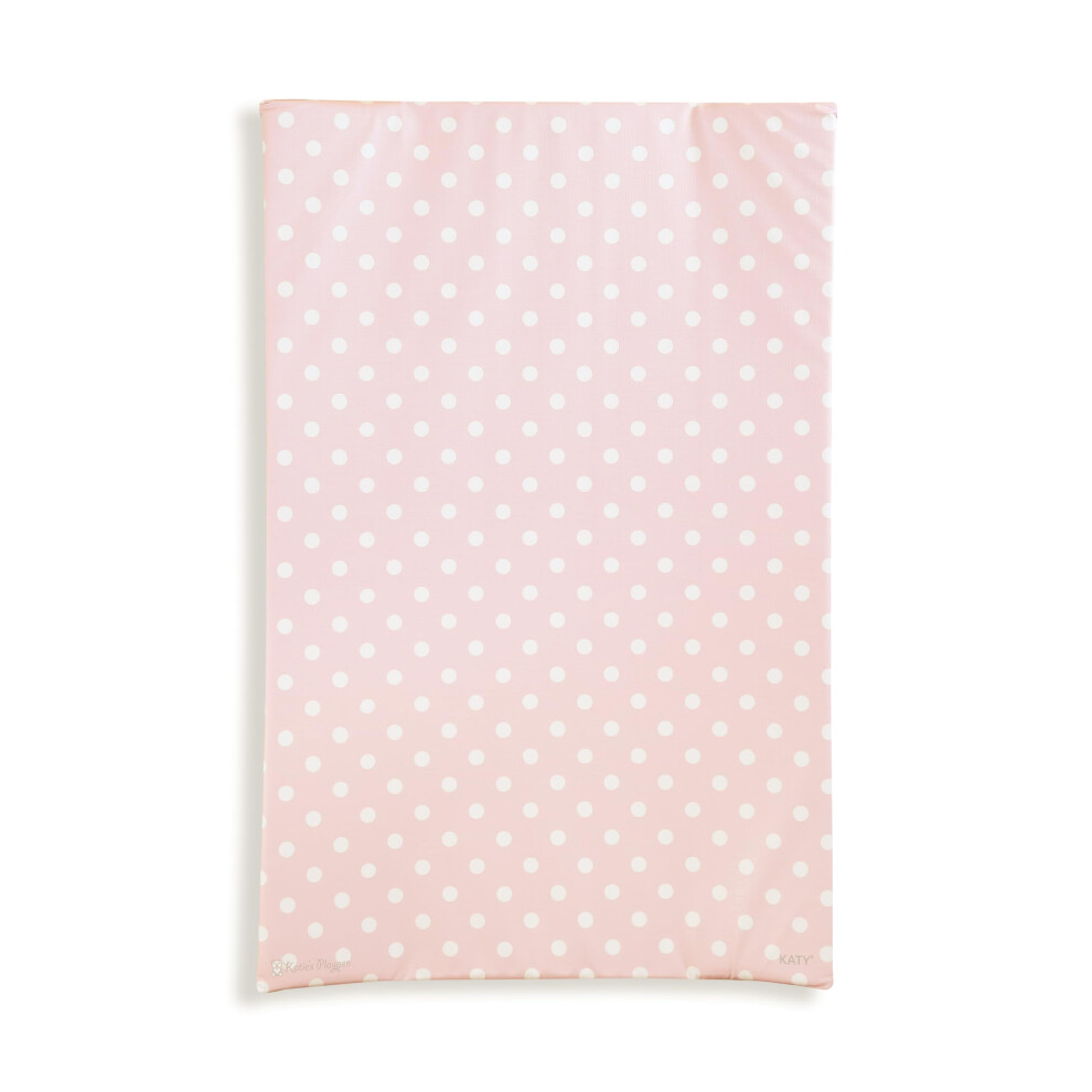 Katy Deluxe Anti Roll Baby Girls Waterproof Wedge Changing Mat With Curved Sides Pink With White Spots Design